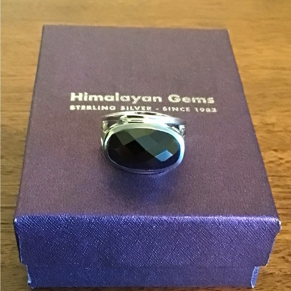 Sterling Silver Black Onyx Faceted Oval Ring